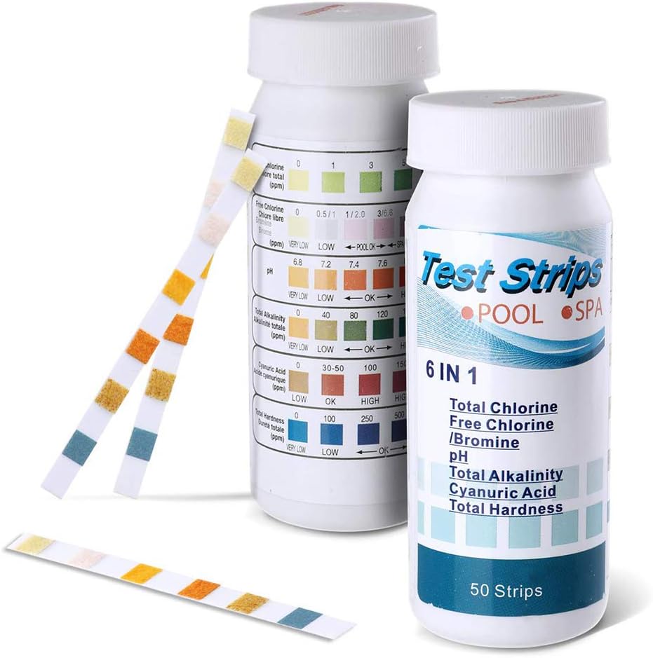 Yueeng Pool Test Strips, 6-in-1 Spa Test Strips for Hot Tubs, PH Total Chlorine, Free Chlorine/Bromine, Total Alkalinity, Cyanuric Acid, Total Hardness Water Chemistry Tester Kit, 100 Count