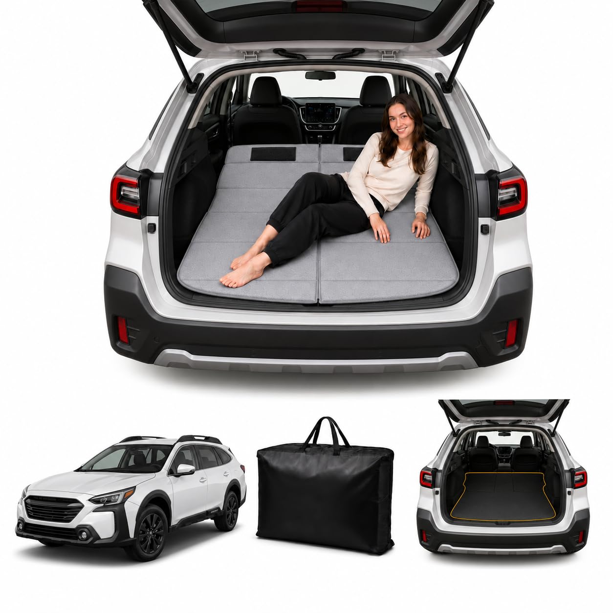 Car Mattress for Outback 2020–2025, Upgraded Non-Inflatable Thickened Foam SUV Car Camping Mattress, Foldable Trunk Sleeping Pad Car Bed Mattress for Road Trips Camping Travel