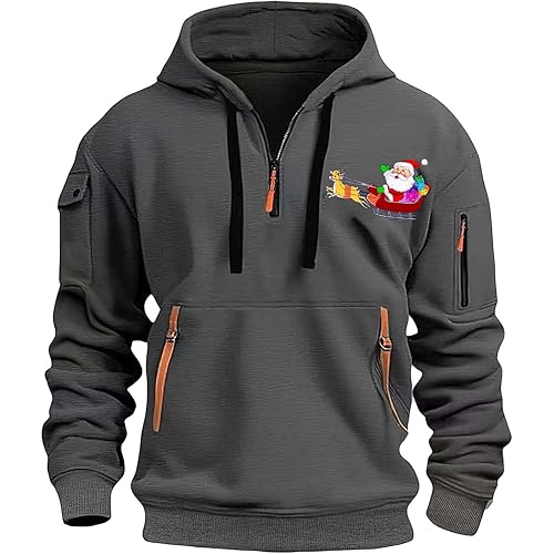 Mens Fall Jackets,Mens Half Zip Hoodies Loose Fit Lightweight Christmas Hoodie Quarter Zip Pullover Sweatshirt
