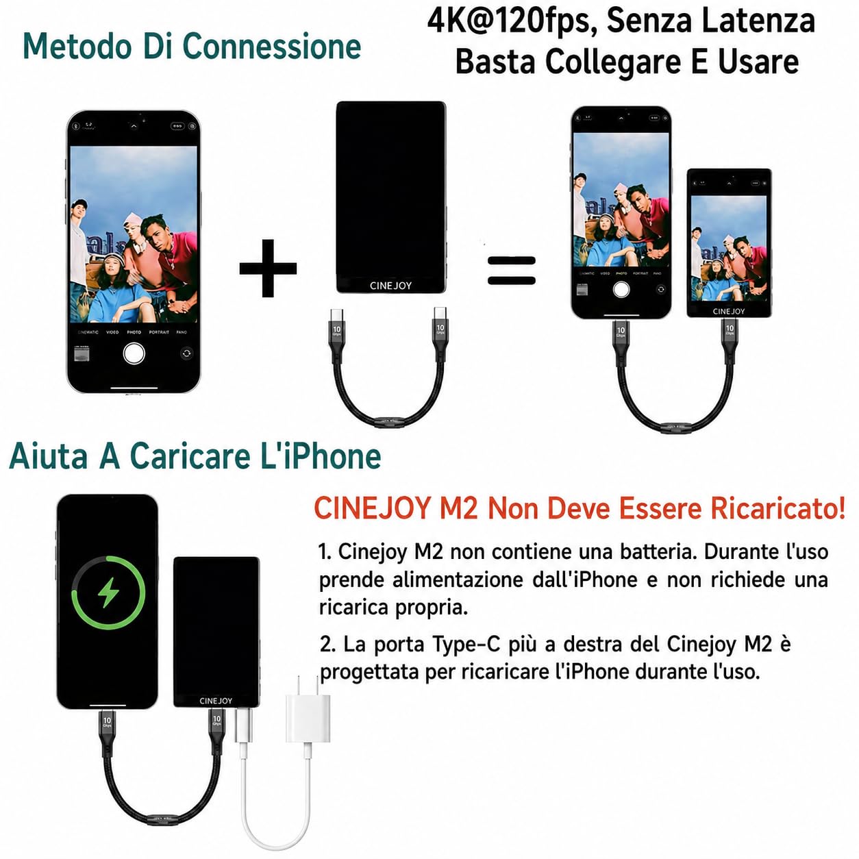 EACHSHOT CineJoy M2 Vlog Schermo Monitor Selfie Magnetico, Senza Ritardo 4K | Connessione Cablata, 𝐟𝐨𝐫 𝗶𝗣𝗵𝗼𝗻𝗲𝟭𝟳 𝟭𝟲 𝟭𝟱 series, 𝐍𝐨𝐭 𝟏𝟕𝐀𝐢𝐫, Porta Microfono p TikTok Live Stream (Nero)