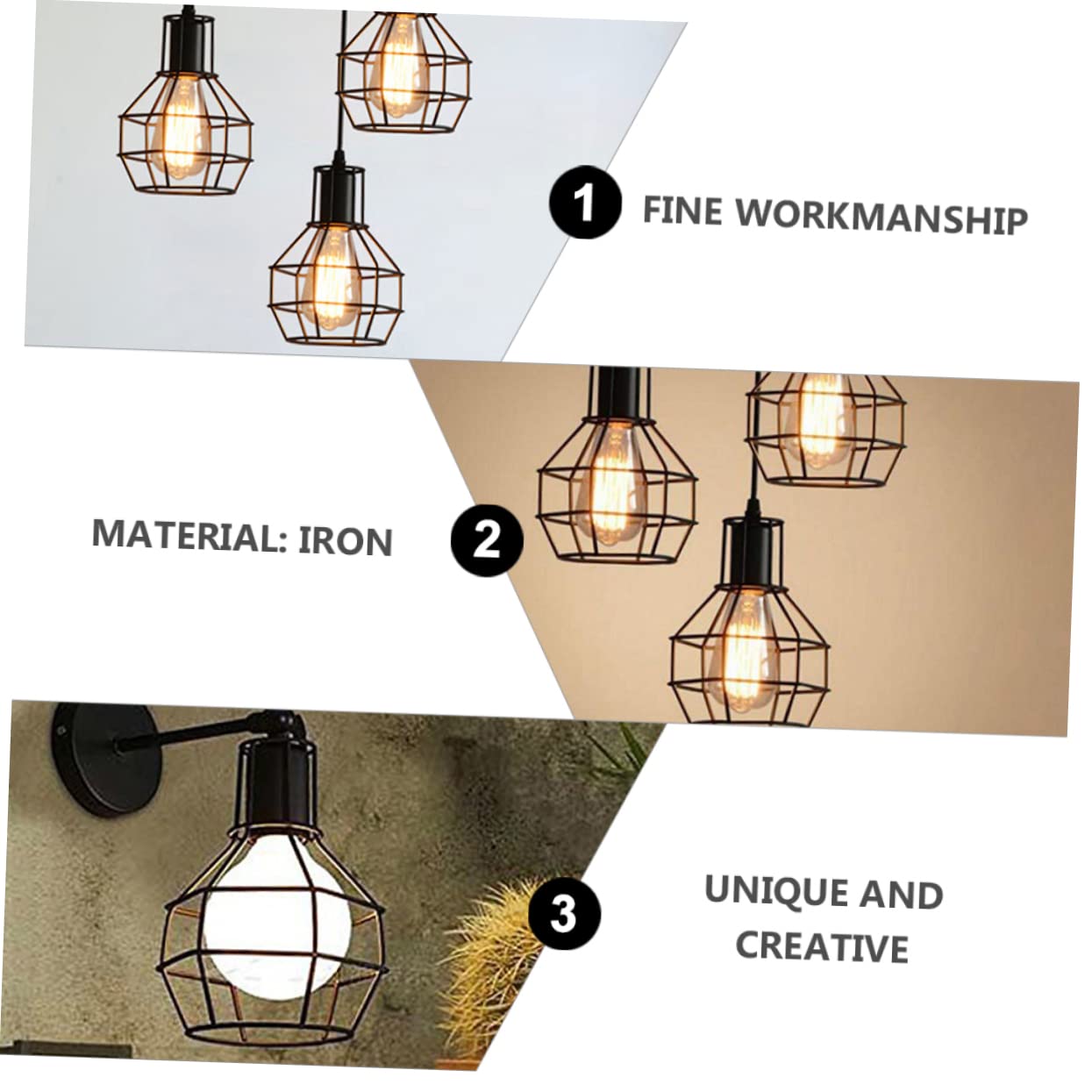 Cable Suspension Luminaire Angoily Ampoules Métal Cage Abat-Jour Géométrique Pendentif Lumière Couverture Vintage Creux Globe Douilles Fil Cage Luminaire Suspendu Garde De La Luminaire Cage