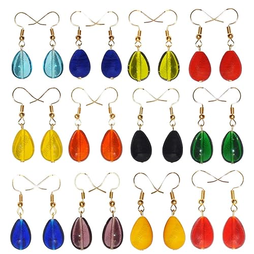 SAHVI HANDICRAFTS Earrings Combo Of 12 Pairs Girls/Womens Multicolor Glass Gold Plated Drop Ear Rings Combo Set For Women And Girls (Earrings Combo Pack Of 12 Glass Dangle Earring Pairs Multi Color)