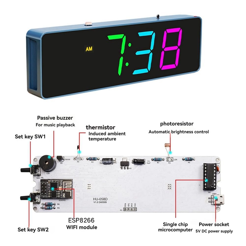 Kit elettronico fai da te digitale RGB LED colorato sveglia Suite 4Digit data temperatura orologio saldatura pratica progetto, B