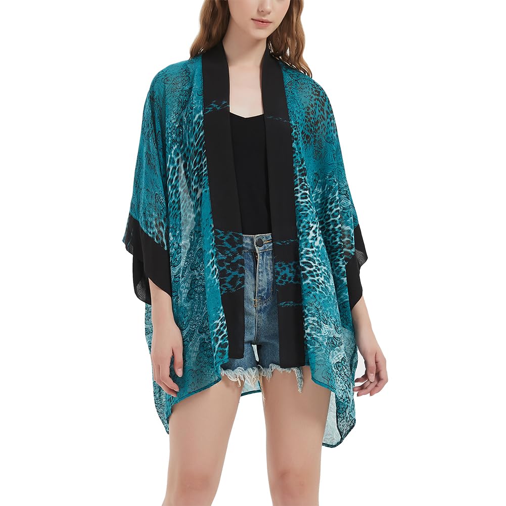CuteSwan Kimono con estampado floral bohemio para mujer, para cubrir el bikini, de gasa transparente, holgada