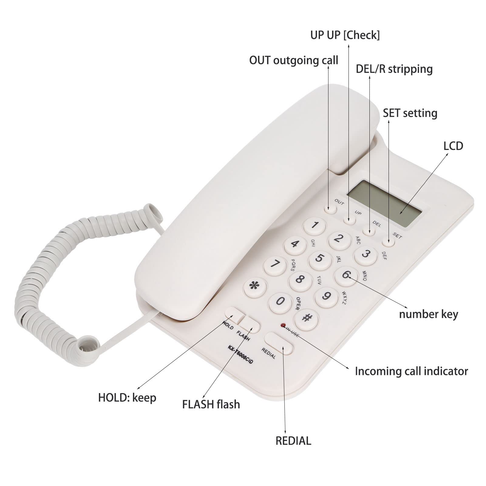 Telefono Fisso, KX‑T5006CID da Tavolo/Montaggio a Parete, ID chiamante/Semi Vivavoce/ricomposizione, Chiamata in entrata Piccolo Interno con Filo, per Ufficio/casa/Hotel (Bianco)