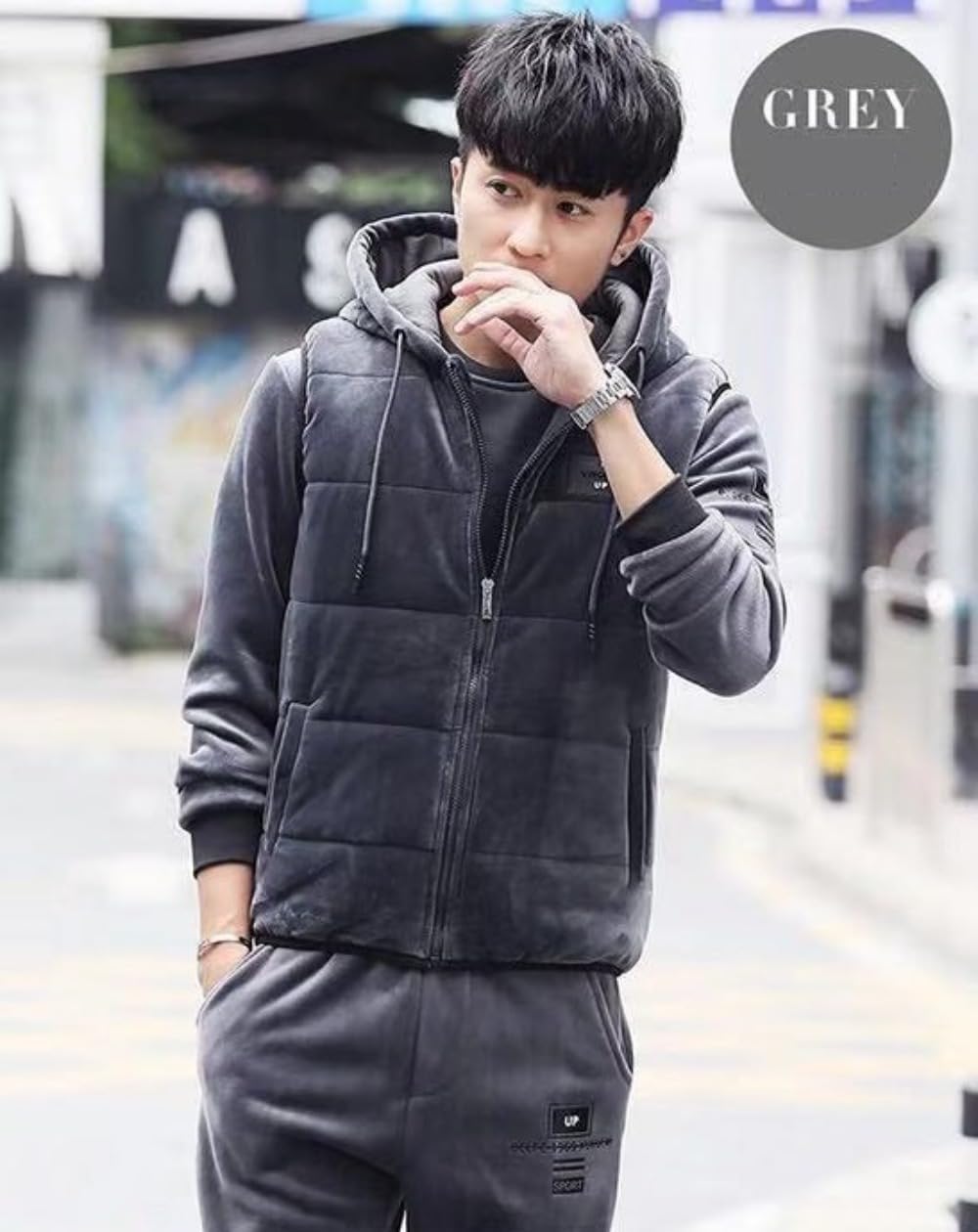 [rasyie] 3点セット ジャケット セットアップ メンズ 長袖 スウェット 裏起毛 ボア ジップパーカー スエット パンツ ベ