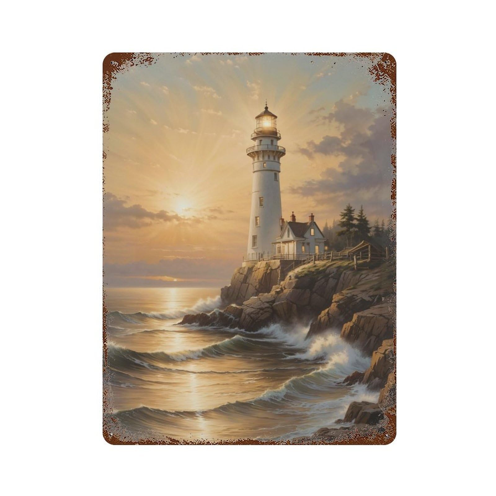 Majestic Gold Lighthouse Decorative Tin Sign 15.7"x11.8", for Bistro, Counter And Cafe Decor, Retro Wall Decor