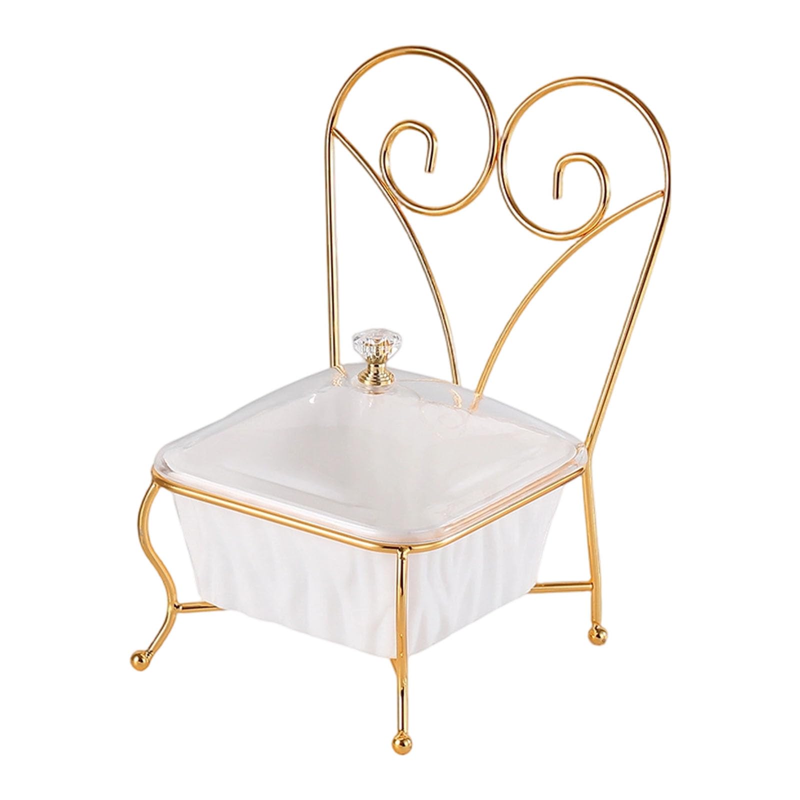 Qusinfc European Styles Luxury Candy with Sturdy Iron Frame and Clear Acrylic Design for Living Room Decors Serving Tray with Lid and Rack