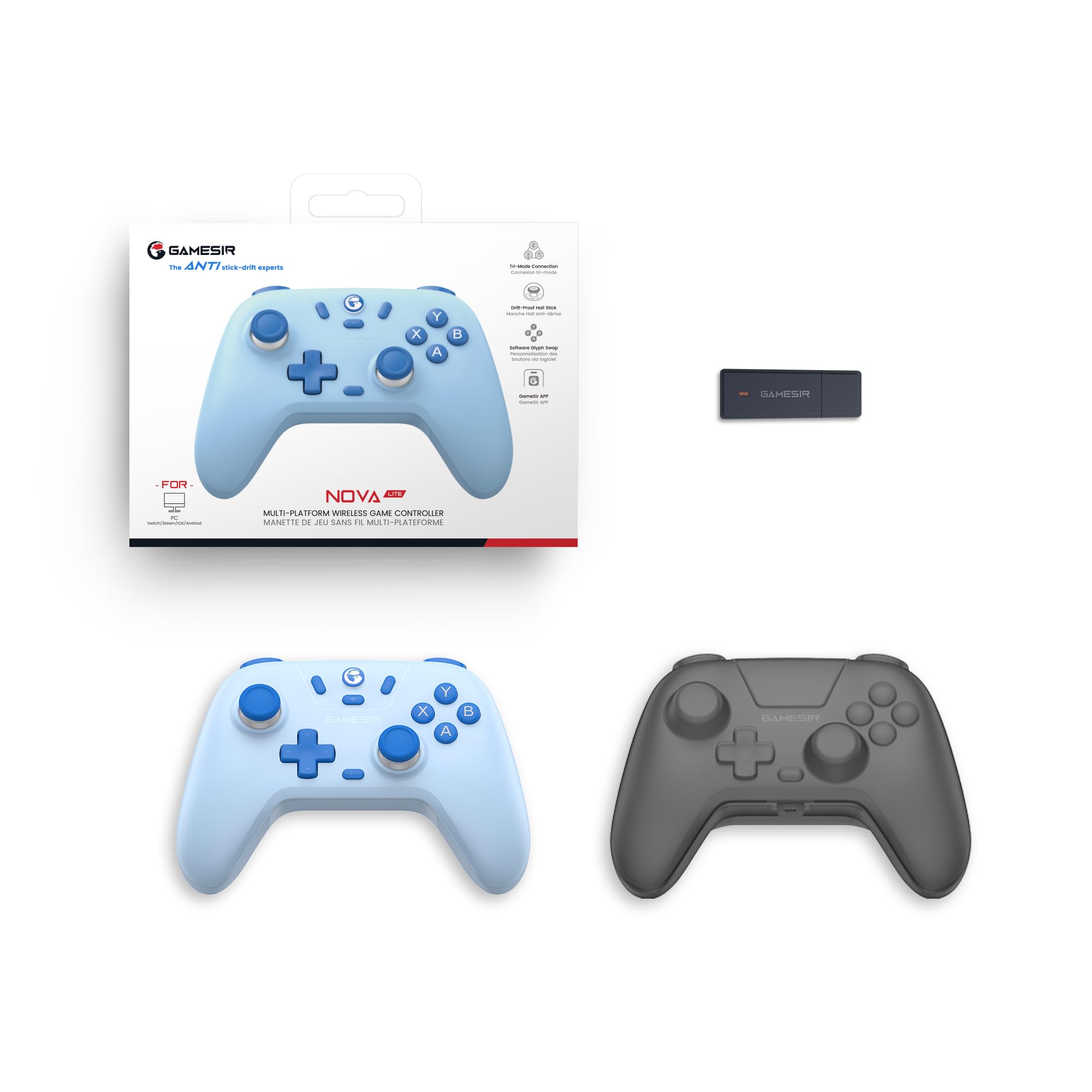 GameSir Nova Lite Wireless Controller – 2.4G & Bluetooth Gamepad for Windows PC, iPhone, Android, Switch & Steam Deck – Hall Effect Triggers, Turbo Function, Rumble Vibration (Sky Blue)