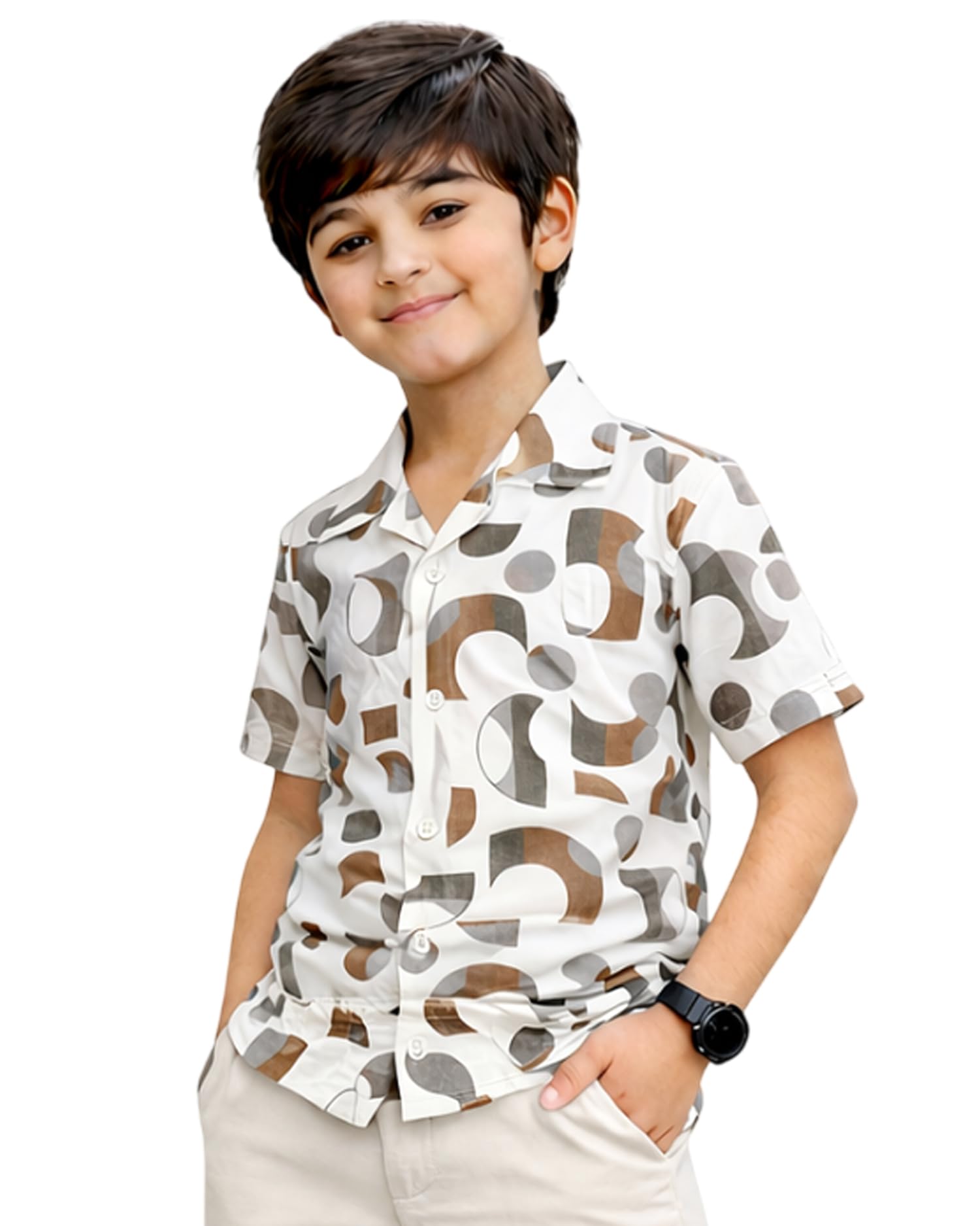 Kuchipoo Boys Printed Collar Shirt | Half Sleeve Casual Shirt | Stylish Summer Wear for Boys