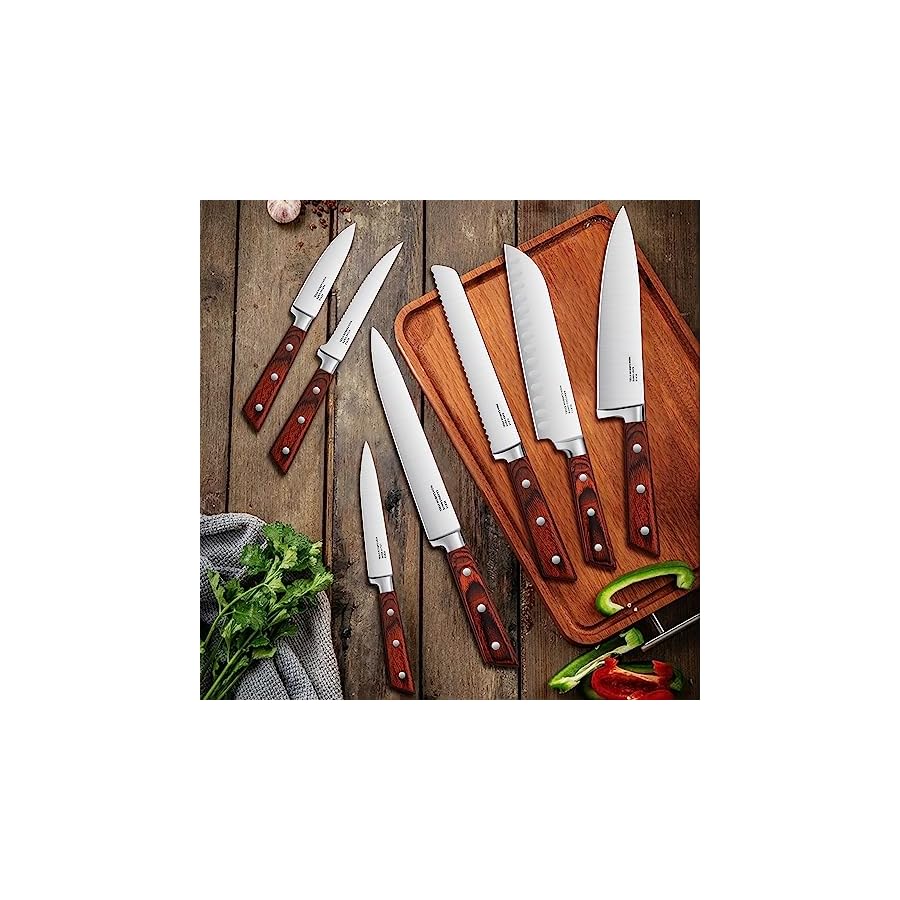 Kitchen Knife Set with Block, HaWare 17 Pieces Stainless Steel Professional Chef Knife Set Include Santoku Bread Carving Utility Paring Chef's Steak Knife and Shears Sharpener Peeler Measuring Spoon