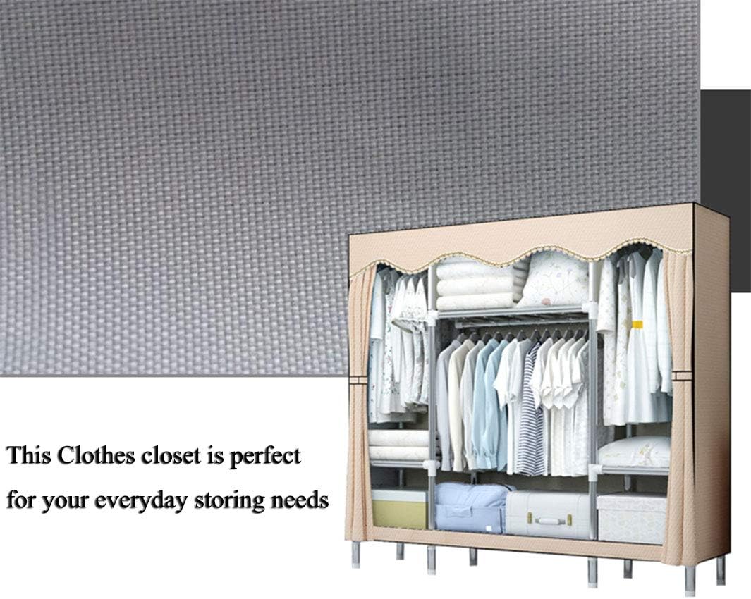 Wardrobe Closet Portable, Steel Pipe Clothes Closet with Hanging Rack Wardrobe Storage Extra Strong & Durable Freestanding Garment Organizer,Blue_42x68x18in