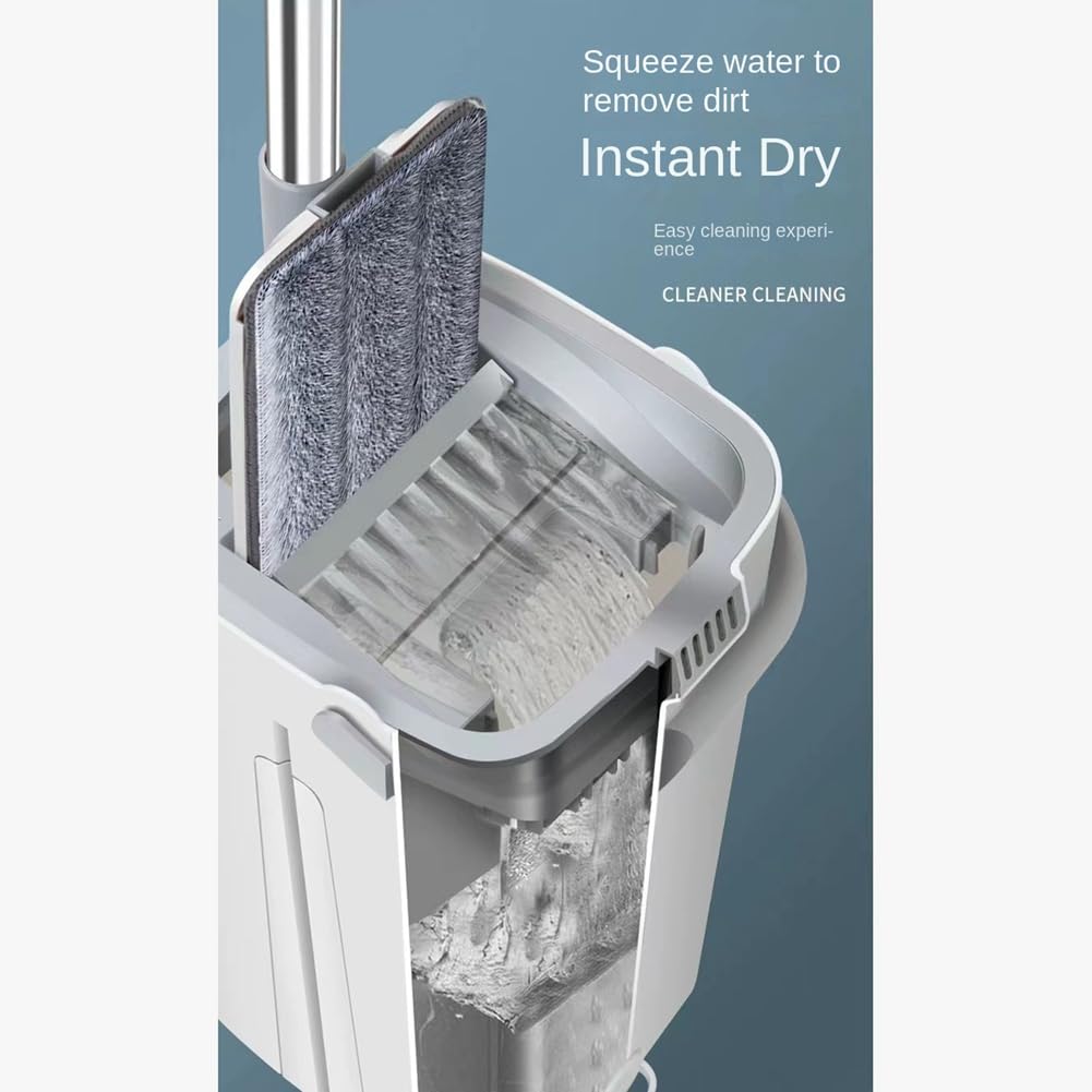 Vereen Lazy - de trapeadores planos y cubo, de limpieza de suelos con almohadillas de microfibra lavables para mopa de madera