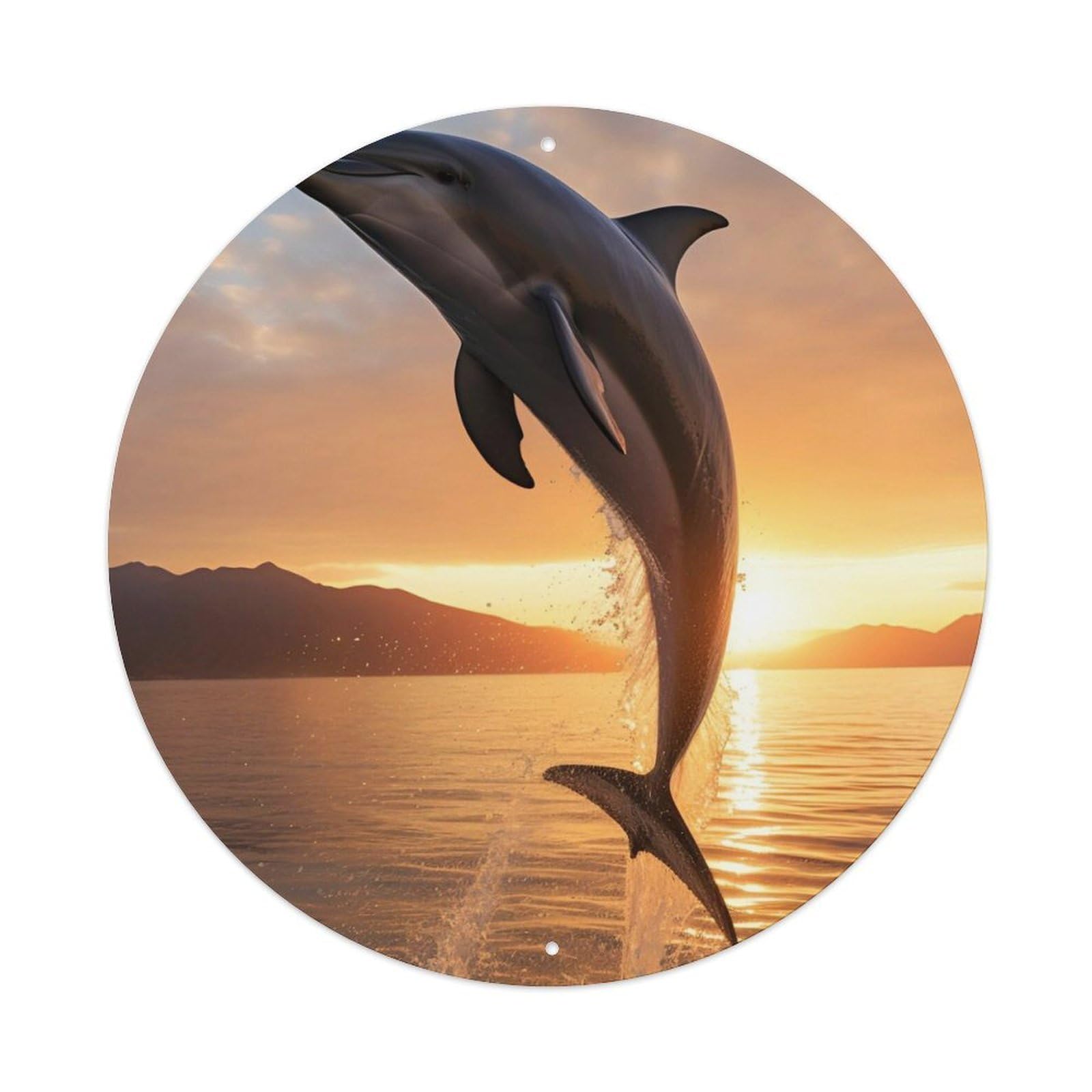 Dolphin Jump Animal Artwork Vintage Metal Tin Sign Plaque Wall Decor for Cafe, Club, Garden Round Metal Poster 8x8Inch