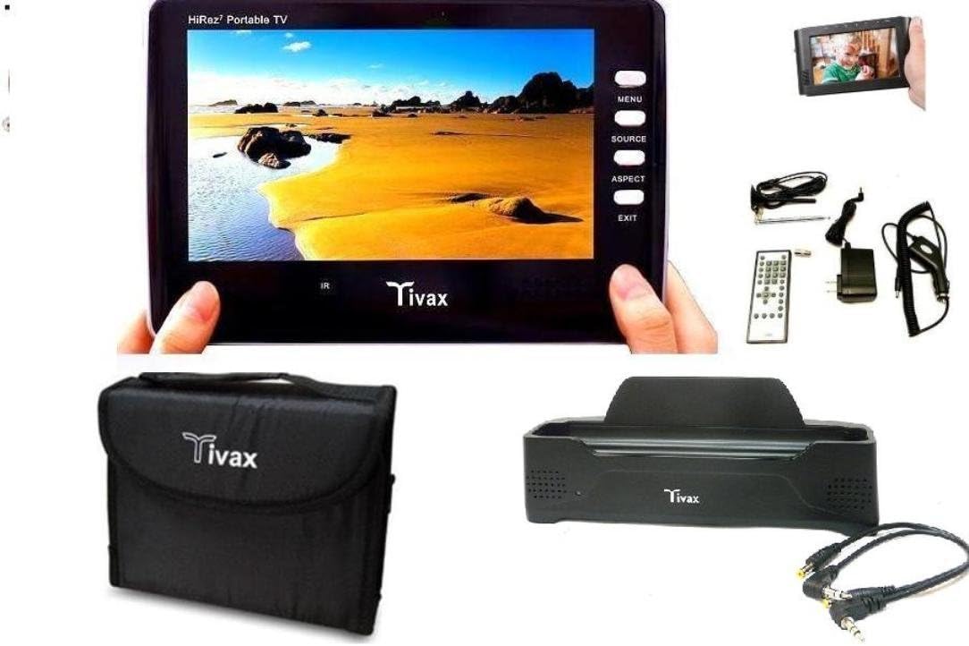 Package New Tivax HiRez7 MiniVu7 7" Portable LCD Digital Widescreen TV Built in Speakers+CMB Tivax Docking Station for HiRez7-DS Portable TV + Soft Carry Case HiRez7-SC