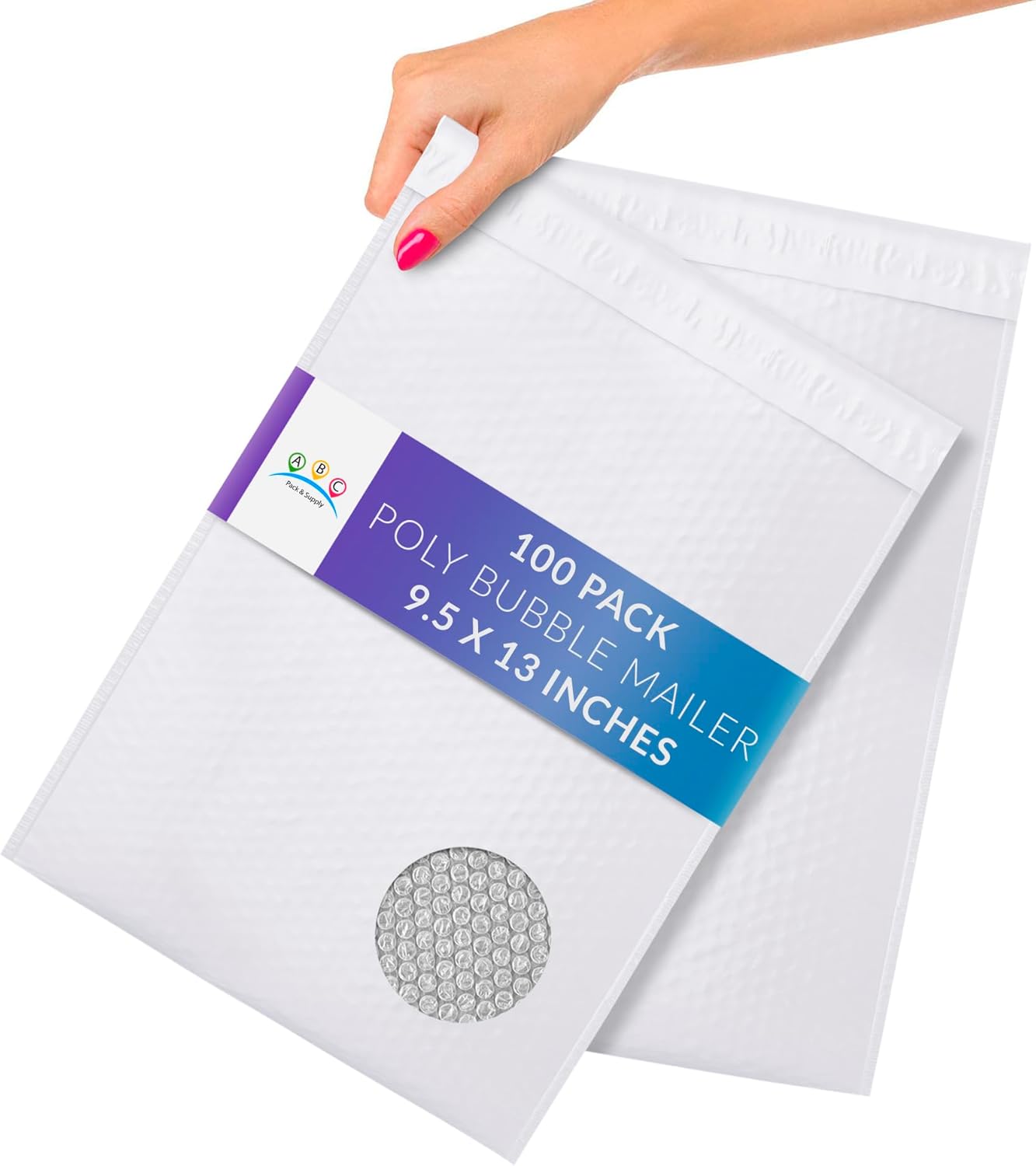 ABC PACK & SUPPLY Poly Bubble Mailers 9.5 x 13 Inch White, Peel and Seal Closure, Water Resistant, 3/16 Inch Bubble Lining, 100 Per Case