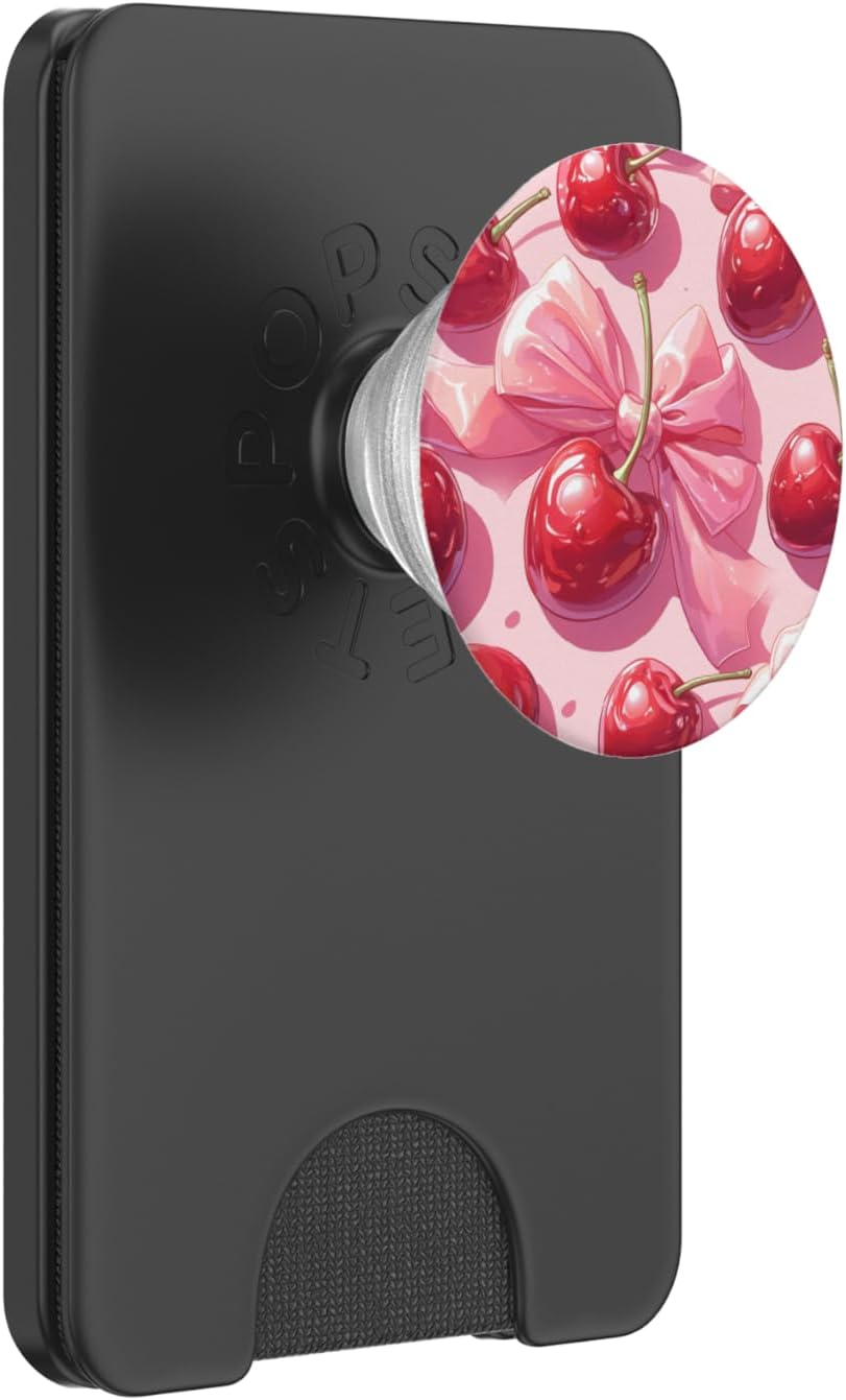 Coquette Cherry Pink Bow Cherry Lover Fruit PopSockets PopWallet for MagSafe