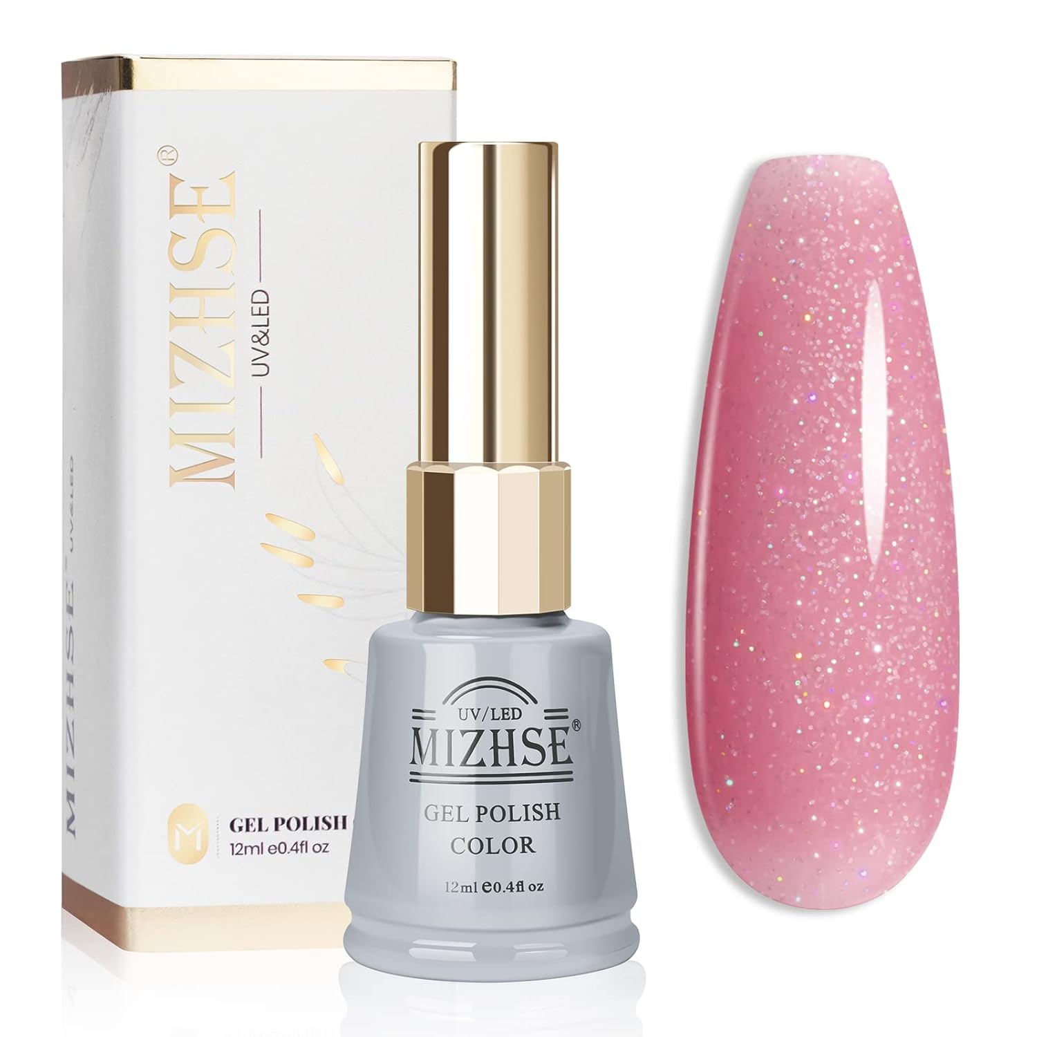 MIZHSE Rose Pink Glitter Gel Nail Polish 12mL Sheer Nude