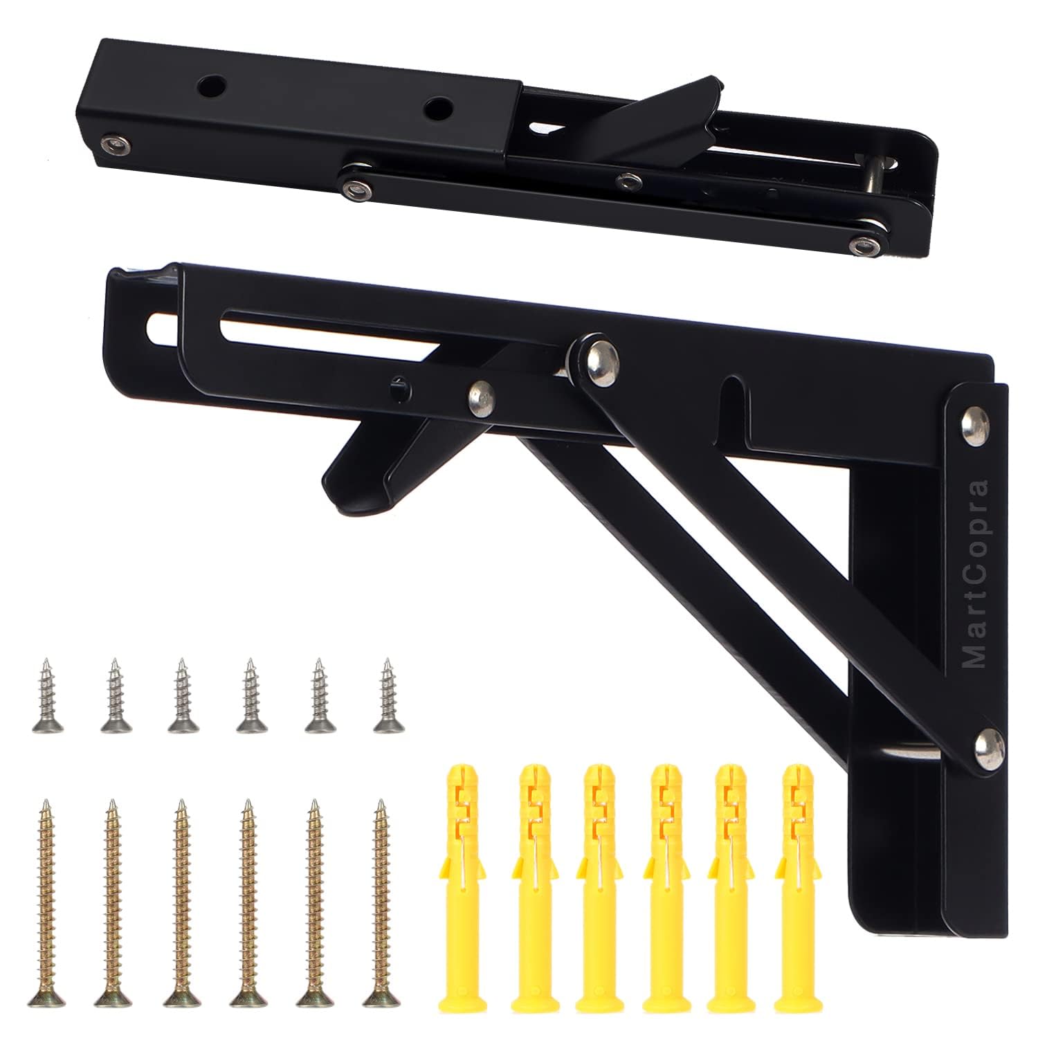 Folding Shelf Brackets, Inch Heavy Duty Collapsible Shelf Bracket, Black DIY L Bracket for Workbench Folding Table Hinge, Max Load: 150KG,(1 Pair) (8 INCH)-image-20