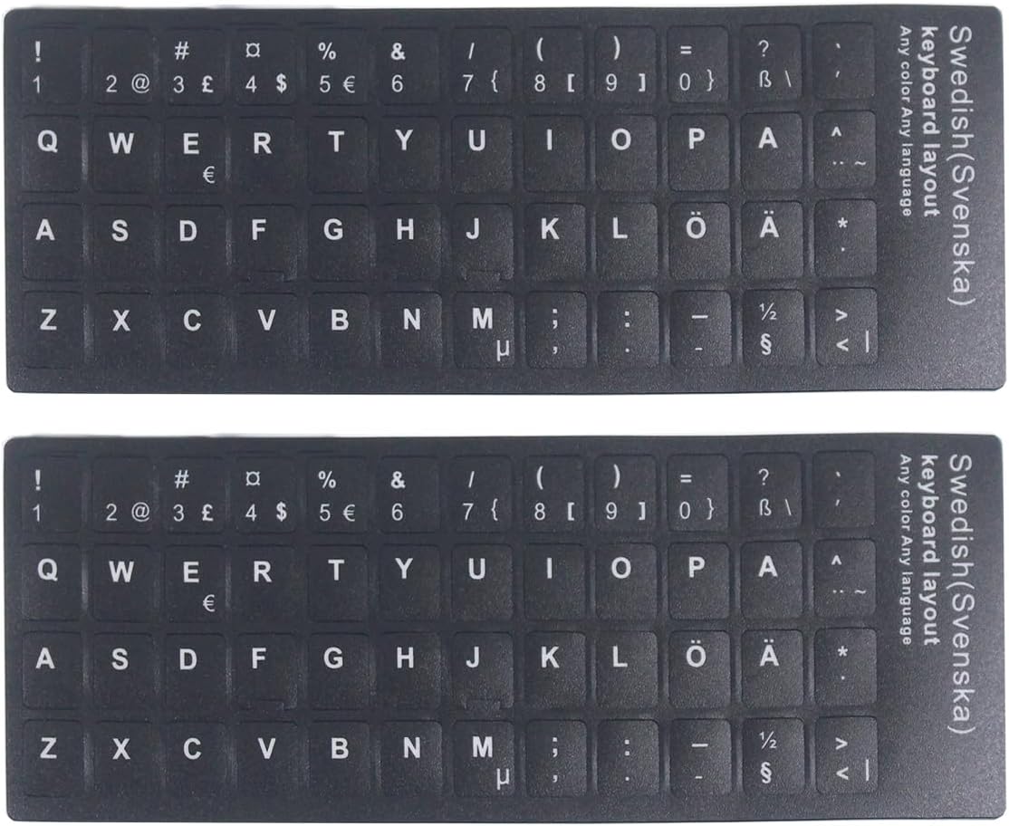 2PCS Universal Swedish Language Keyboard Stickers, Matte Swedish Keyboard Stickers with White Font on Black Background for Laptops or Desktops, Keyboard Alphabet Replacement Sticker