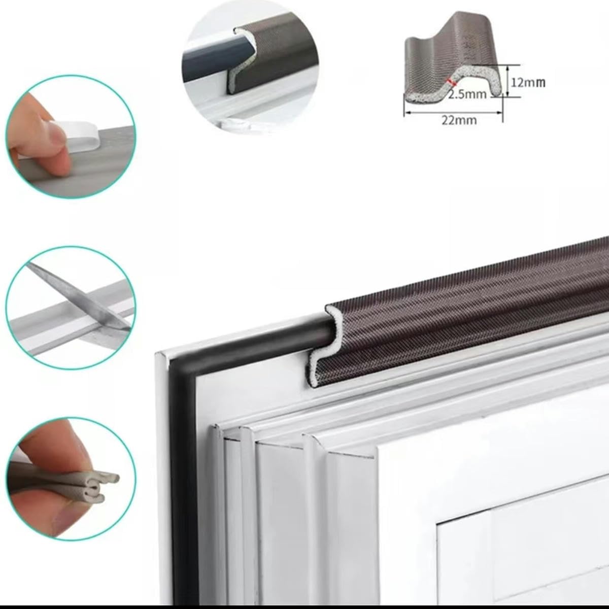 Tira selladora autoadhesiva Burlete acústico autoadhesivo for ventana abatible, multicolor, 1 m, 10 m y 20 m(White,20M)