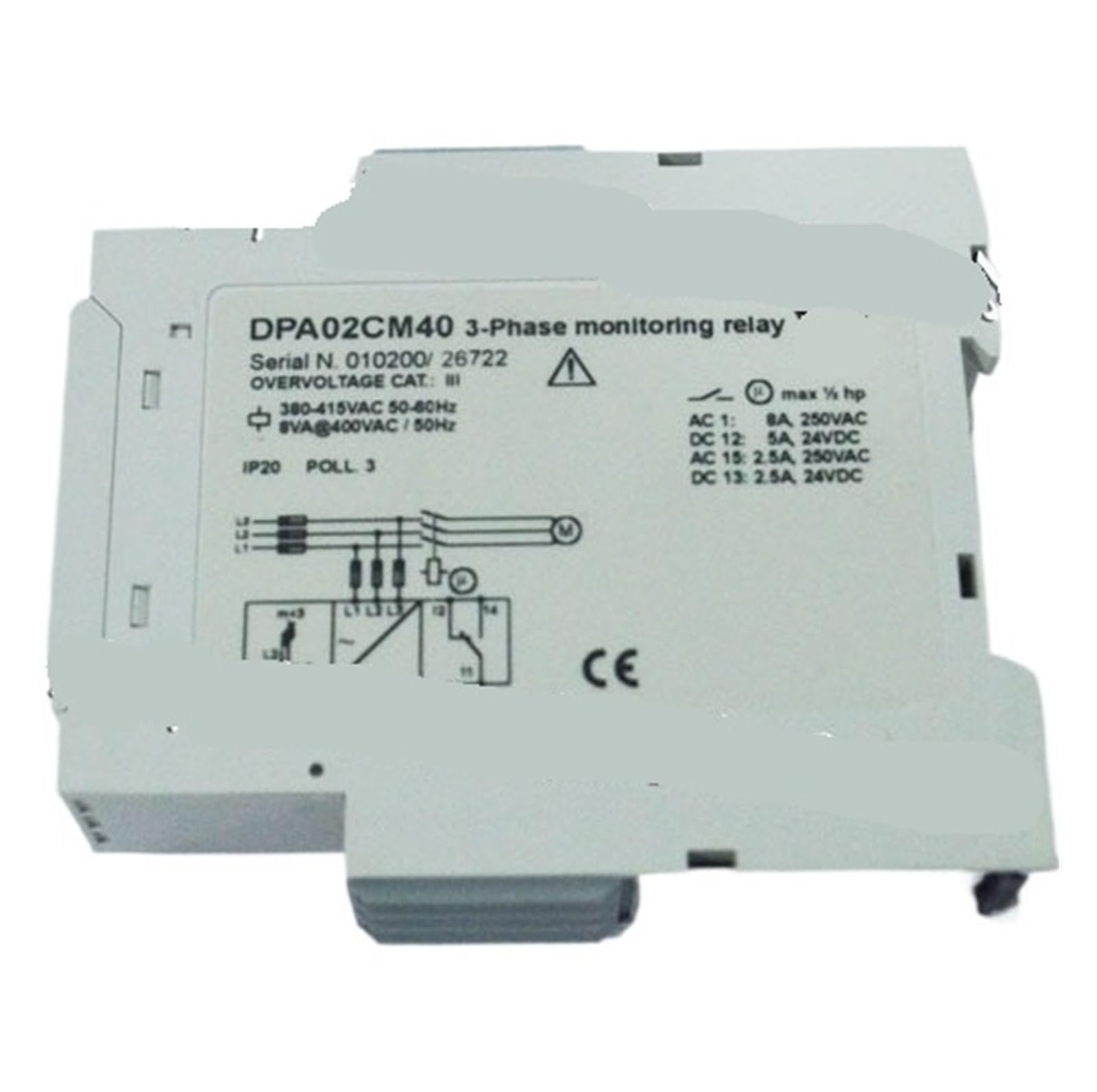 Relais DPA02CM40 protection perte de phase et ordre 380-415V