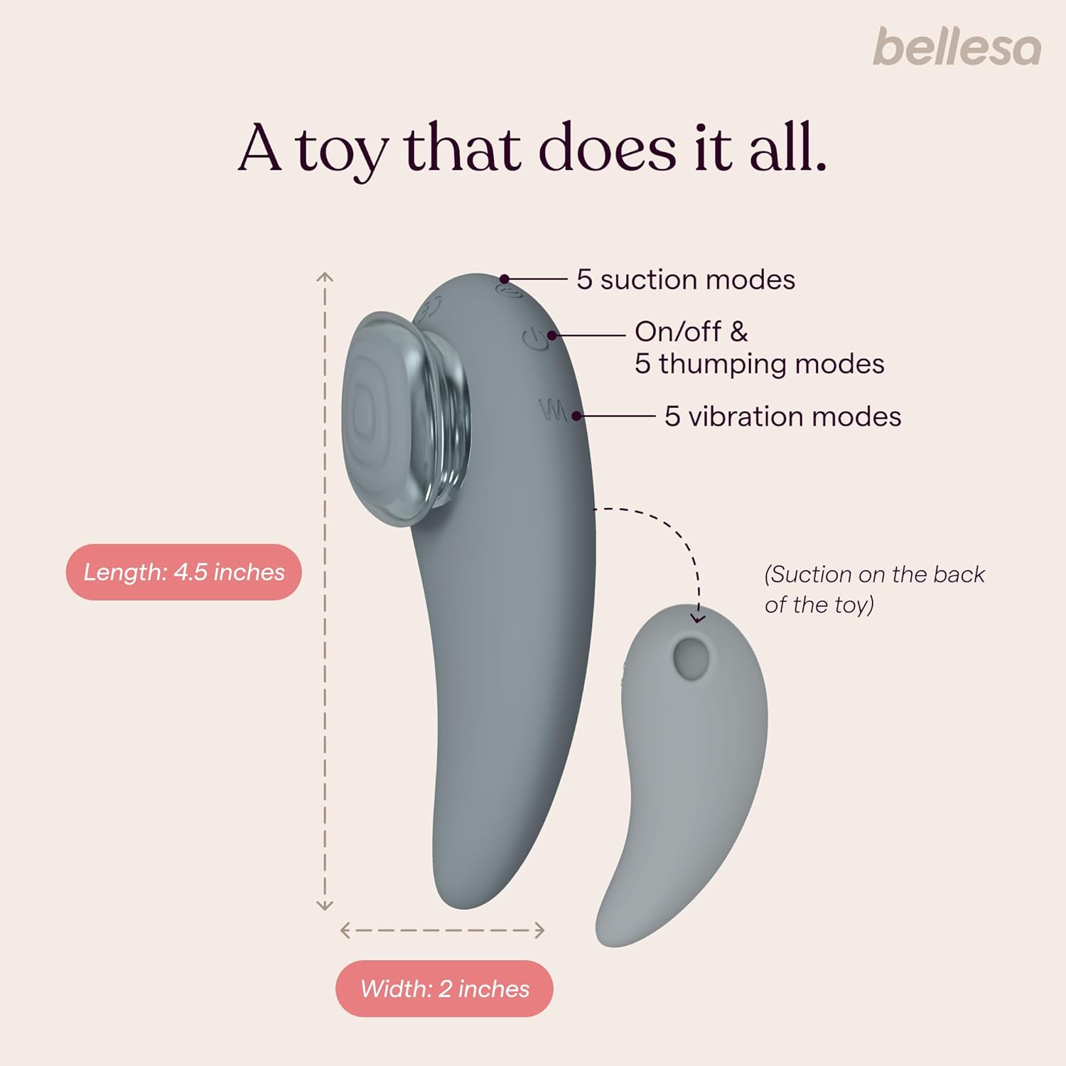 BELLESA Thump Clitoral Vibrator | Clitoral Stimulation | Silicone | Waterproof | USB Rechargeable | Storage Pouch Included
