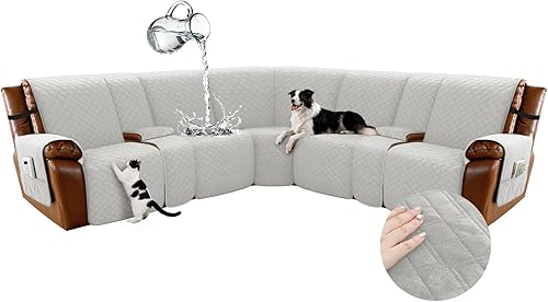 Miniatura 44 de Arfntevss - Fundas impermeables para sofá seccional reclinable en forma de L, funda antideslizante lavable para sofá reclinable, juego de fundas en