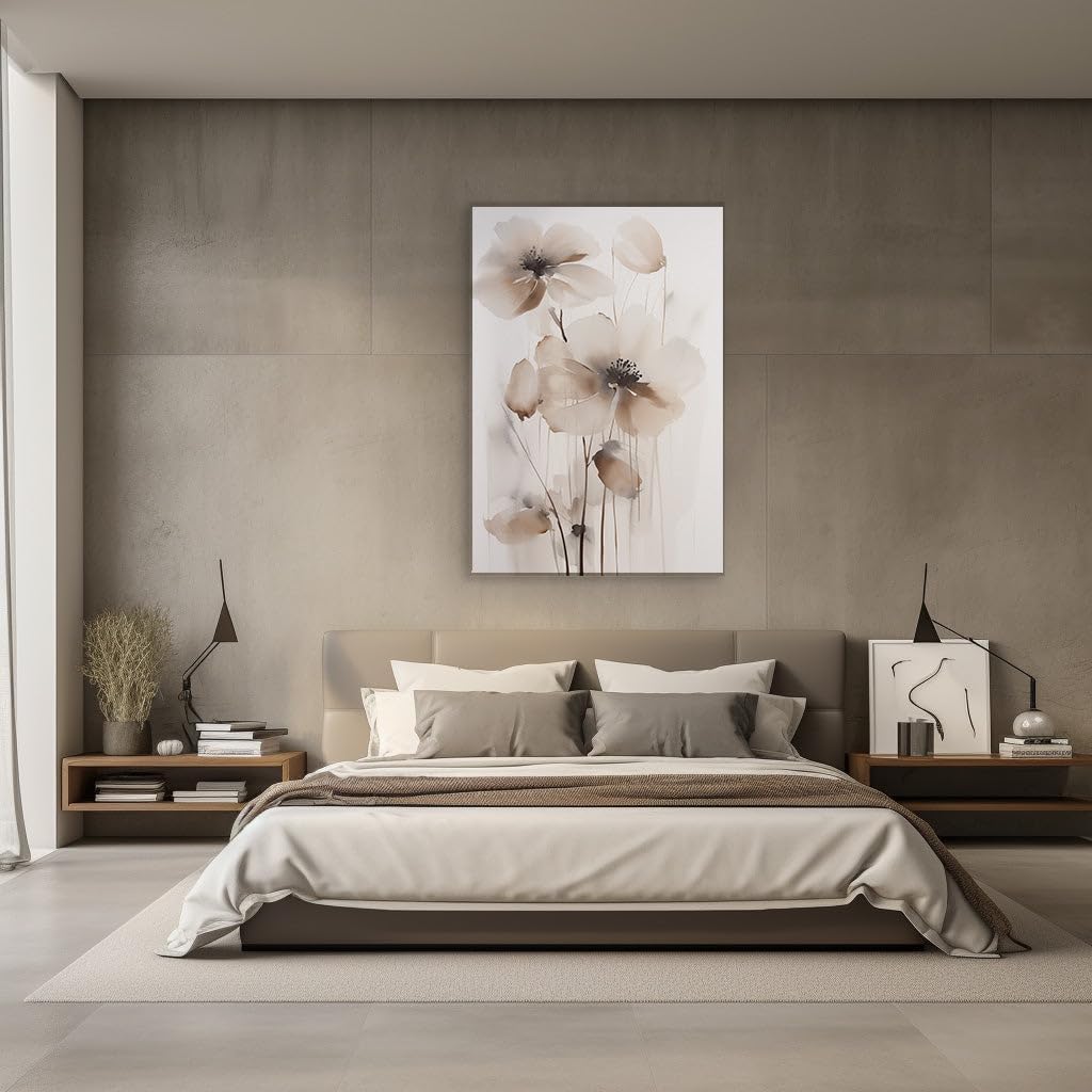 Canvas for Living room. Blooms of Tranquility: An Ode to Growth and Serenity in Neutral Tones, 27 x 18 inch Canvas Wall Art - Contemporary Masterpieces - Modern Home Decor - 69x46 cm (27x18 inch)