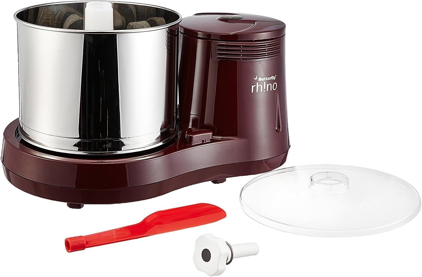 Butterfly Nashorn 2 Liter Tisch-Nassmühle (Kirsche) / Gratis Lieferung Nassmühle - Reismühle - Dhall Grinder - Getreidemühle - Curry Paste - Curry... (Indischer Stecker)