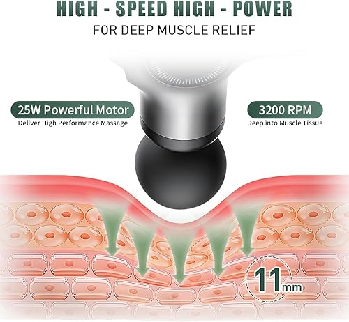 Miniatura 4 de TISSCARE Pistola de masaje pistola de masaje de 4 cabezales de 6 niveles de intensidad - Relajante muscular para el hogar y viajes
