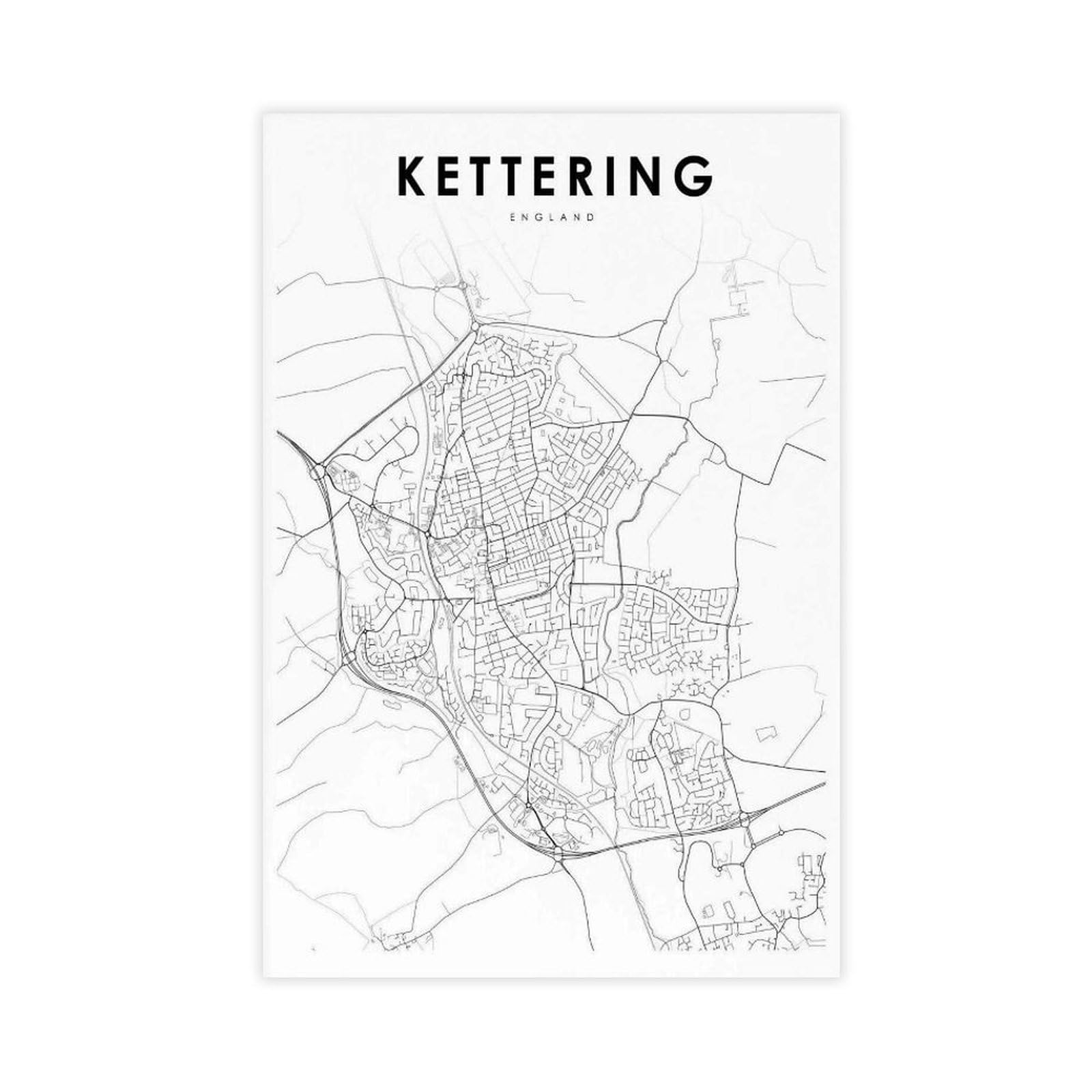 Qogdaf Kettering England Uk Map Canvas Poster Wall Art Decor Print Picture Paintings For Living Room Bedroom Decoration 08X12inch(20X30cm)