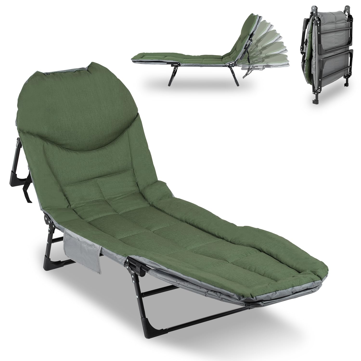 Karpfenliege Angelliege Campingliege Feldbett Klappbar mit Aufbewahrungstasche Fischerliege bis 150kg Karpfenliegen für Outdoor, Camping, Angeln und Gärten Grün