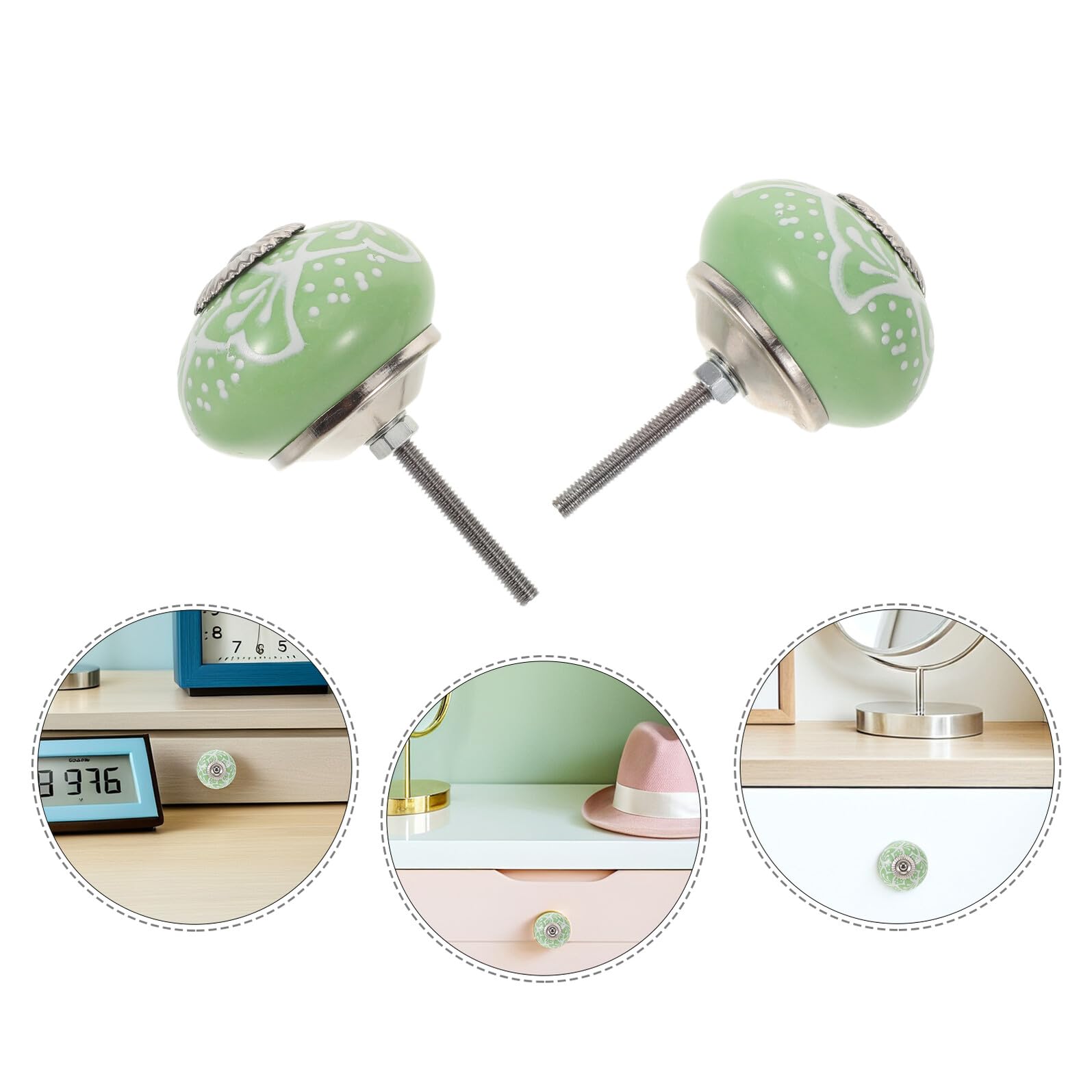 Yardenfun 10 Pomelli in Ceramica Verde per Mobili da Cucina e Cassettiere Manopole Rotonde con Viti per Armadi e Cassetti Set da 10 Pezzi per Rinnovo Facile e Decorativo di Mobili