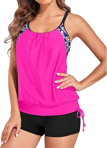 Holipick - Traje de baño tipo tankini para mujer, de dos piezas, con control de abdomen y parte superior tipo camiseta sin mangas e inferior tipo