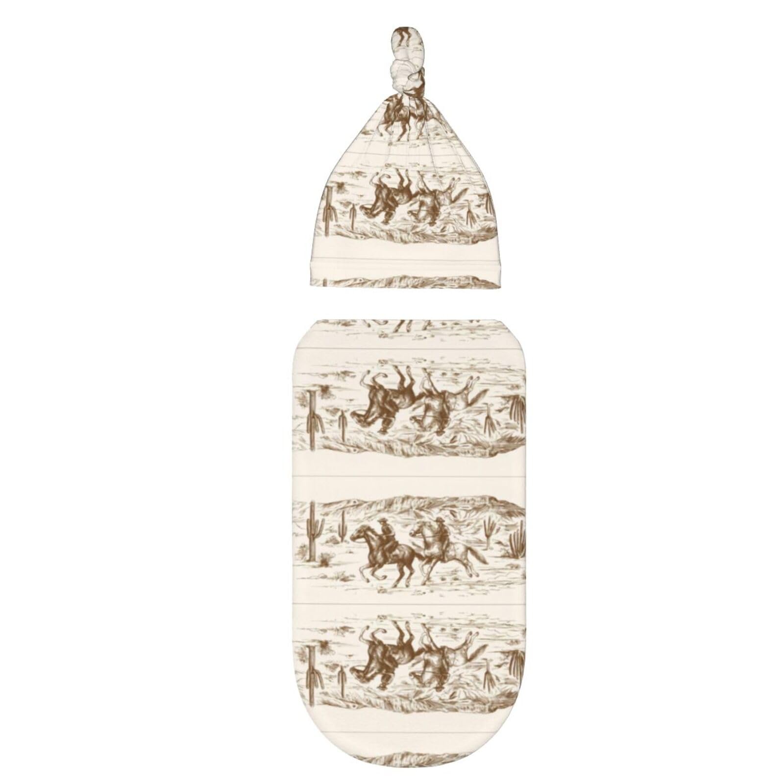 BLWSLC West Desert Cactus with Cowboys Riding Horses Printed newborn swaddle bag/hood, baby receiving set, suitable for babies 0-6 months