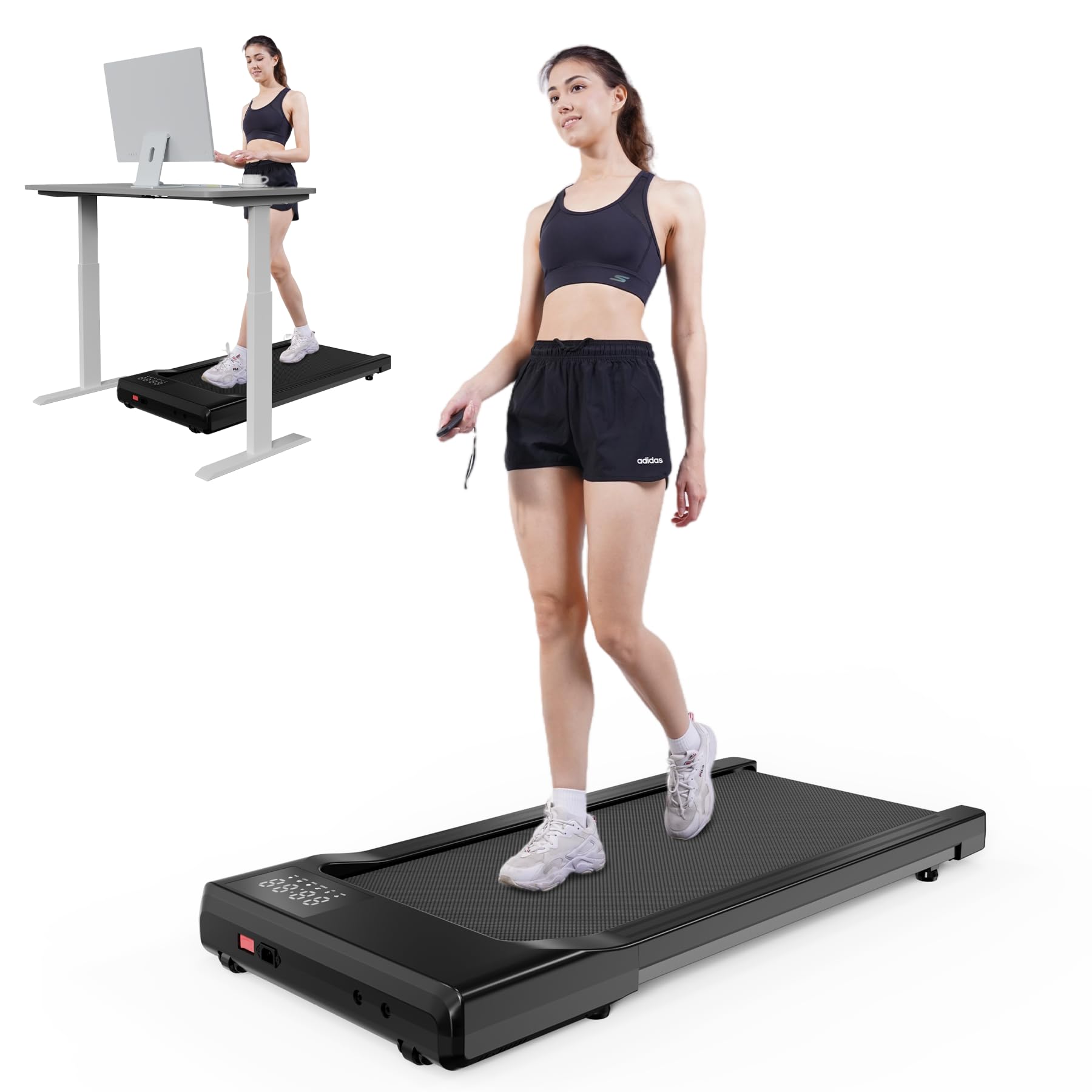 DeerRun 2025 Upgrade Walking Pad - Raceable Smart Under Desk Treadmill with Rewards Program, Quick Setup, 2.5HP, APP/Remote Control, LED Display, 300 lbs Capacity