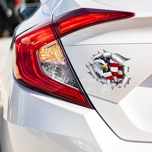 Miniatura 3 de Paquete de 2 calcomanías para automóvil de águila calva americana, 5.91 x 5.51 pulgadas, calcomanías patrióticas de camión de águila patriótica,