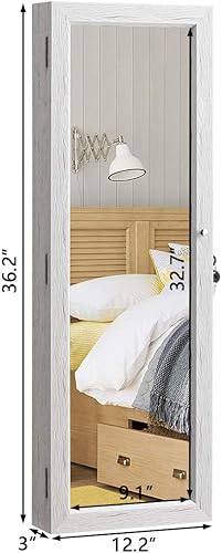 Miniatura 4 de HollyHOME Armario de joyería con espejo, con cerradura, montado en la puerta, organizador de joyas con espejo de longitud completa, ahorro de
