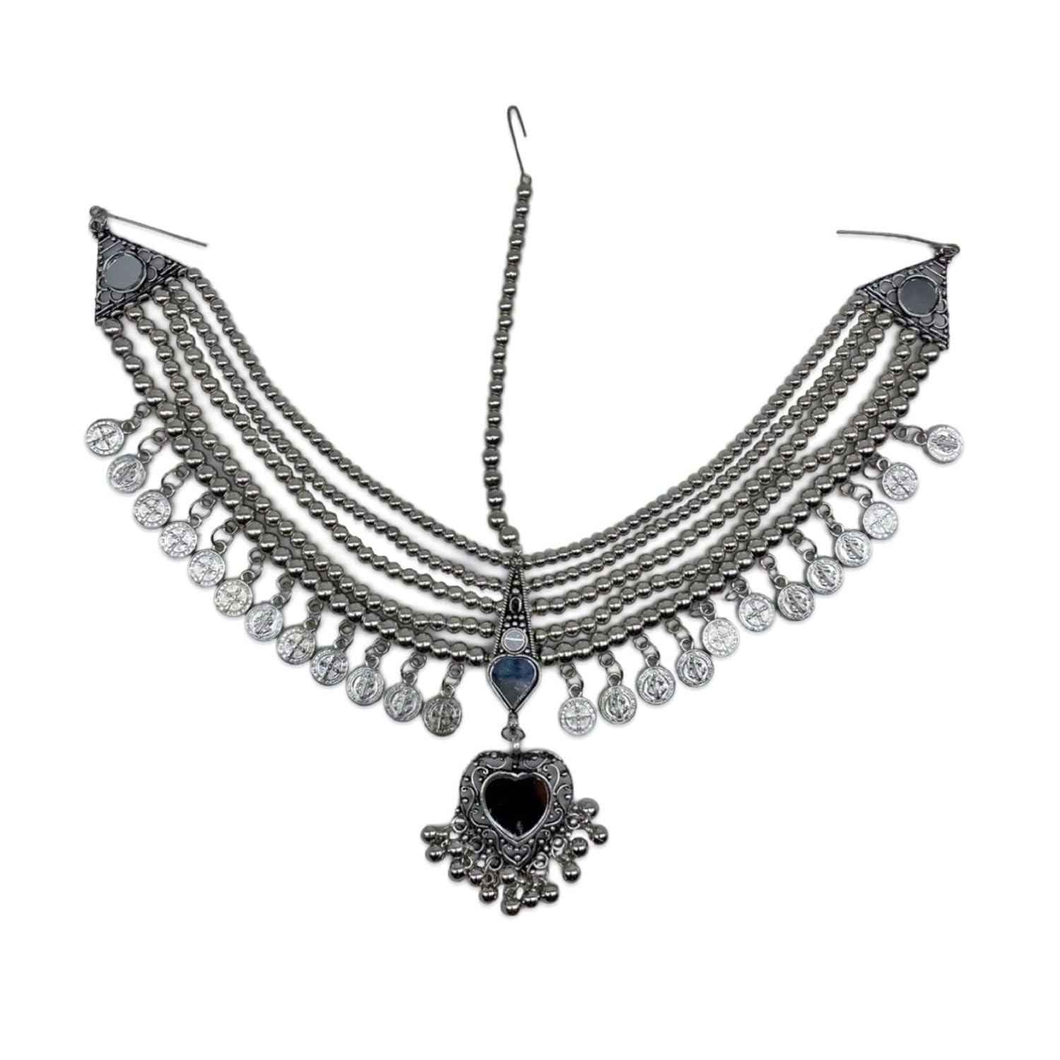 See full amazon price history chart for Traditional Mang Tikka/Matha Patti Heart Mirror/Coin/Geometric Design With Ghungroo Afghani Tribal Silver Head Jewelry/Mathapati Borla Banjara Fashion Jewellery for Women/Girls Traditional Mang Tikka/Matha Patti Heart Mirror/Coin/Geometric Design With Ghungroo Afghani Tribal Silver Head Jewelry/Mathapati Borla Banjara Fashion Jewellery for Women/Girls (B0DHZR2M59) Amazon Price History, Amazon Price Tracker