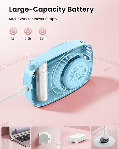 Miniatura 5 de Gaiatop Mini ventilador de cuello, uso de escritorio de mano recargable, pantalla de alimentación LED, espejo giratorio de 3 velocidades de 360 para