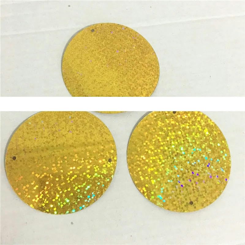 Cekiny do szycia rzemieślniczego, 50szt. Duże okrągłe cekiny 50mm PVC płaskie cekiny akcesoria z 2 otworami do rękodzieła ślubnego(Golden)