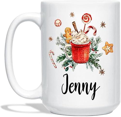 Taza de Navidad de chocolate caliente personalizada, taza de café de Navidad personalizada con nombre, taza de té de Navidad de chocolate caliente,