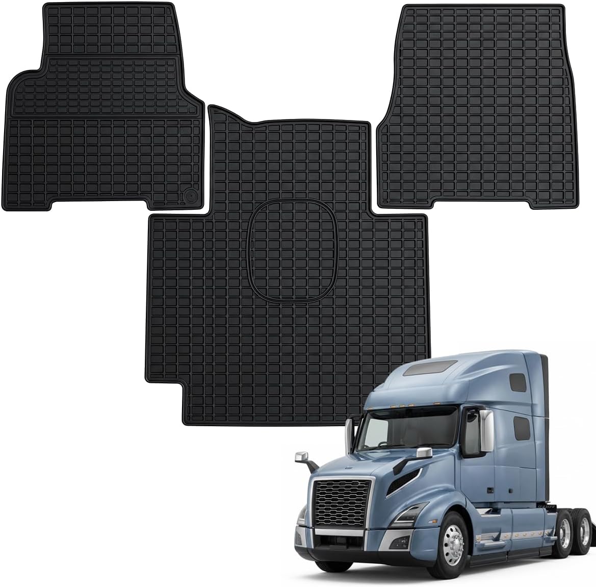 Floor Mats for Volvo VNL 2004-2018 – All Weather Waterproof Truck Rubber Floor Liners, Anti-Slip Interior Protection, Easy to Clean Semi Truck Mats 3PCS