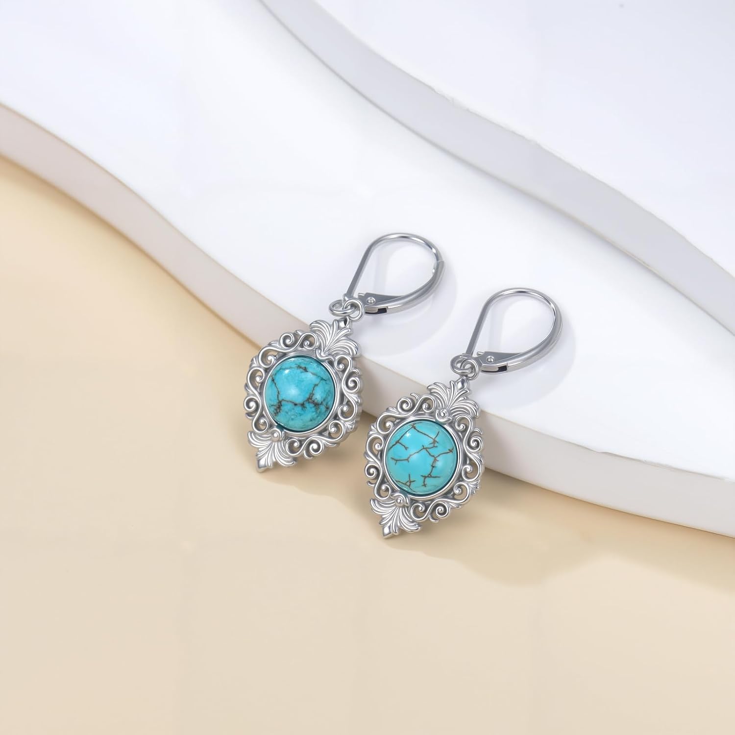 Natural Turquoise Filigree Earrings for Women 925 Sterling Silver Drop Dangle Earrings Elegant Genuine Turquoise Jewelry Gifts - Image 2