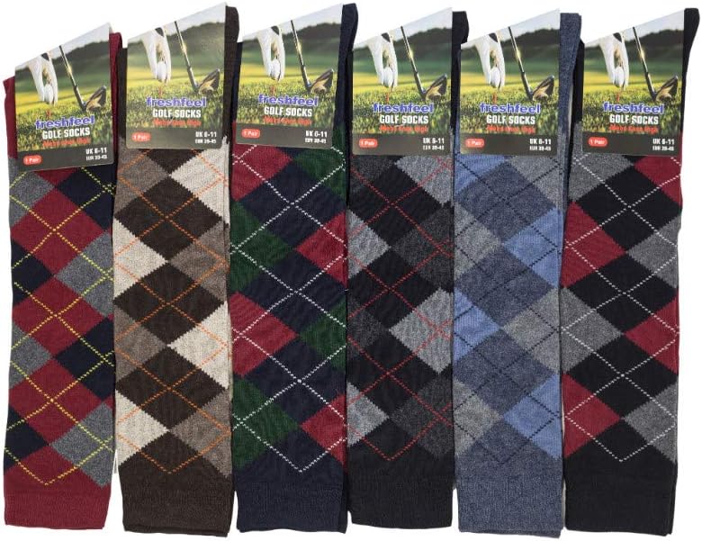 6 Pairs Men's knee High Golf Design Argyle Rich Cotton Equestrian Horse Riding Boot Socks,Uk Size 6-11