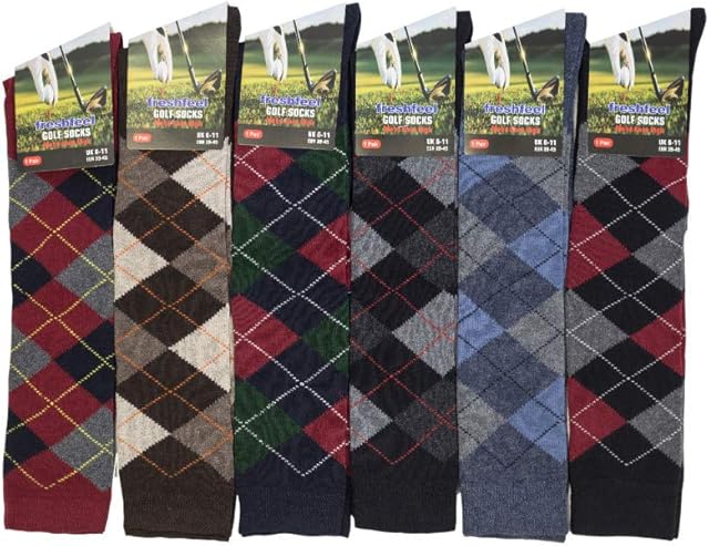 6 Pairs Men's knee High Golf Design Argyle Rich Cotton Equestrian Horse Riding Boot Socks,Christmas Gift Socks,Uk Size 6-11 Rozgul®