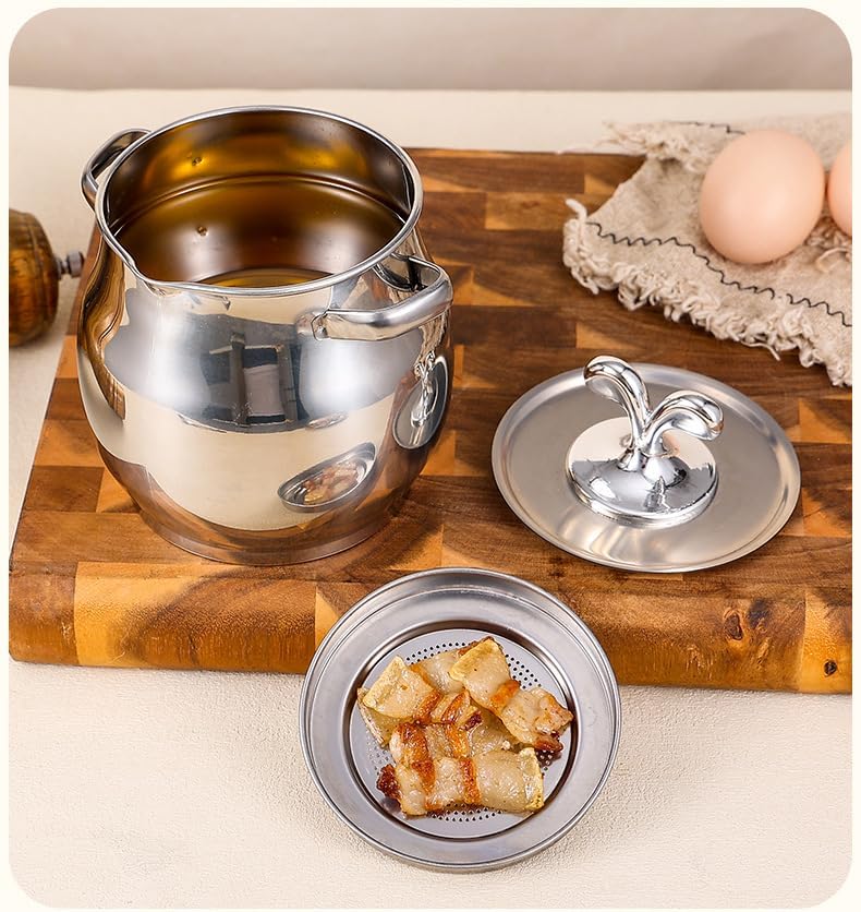 Image of Small Deep Frying Pot with Strainer Basket,1200ml Stainless Steel Pan with Handle,Ideal for Frying French Fries /Chicken Wings /Shrimp /Boiling Butter /Gravies (Oil Pot)
