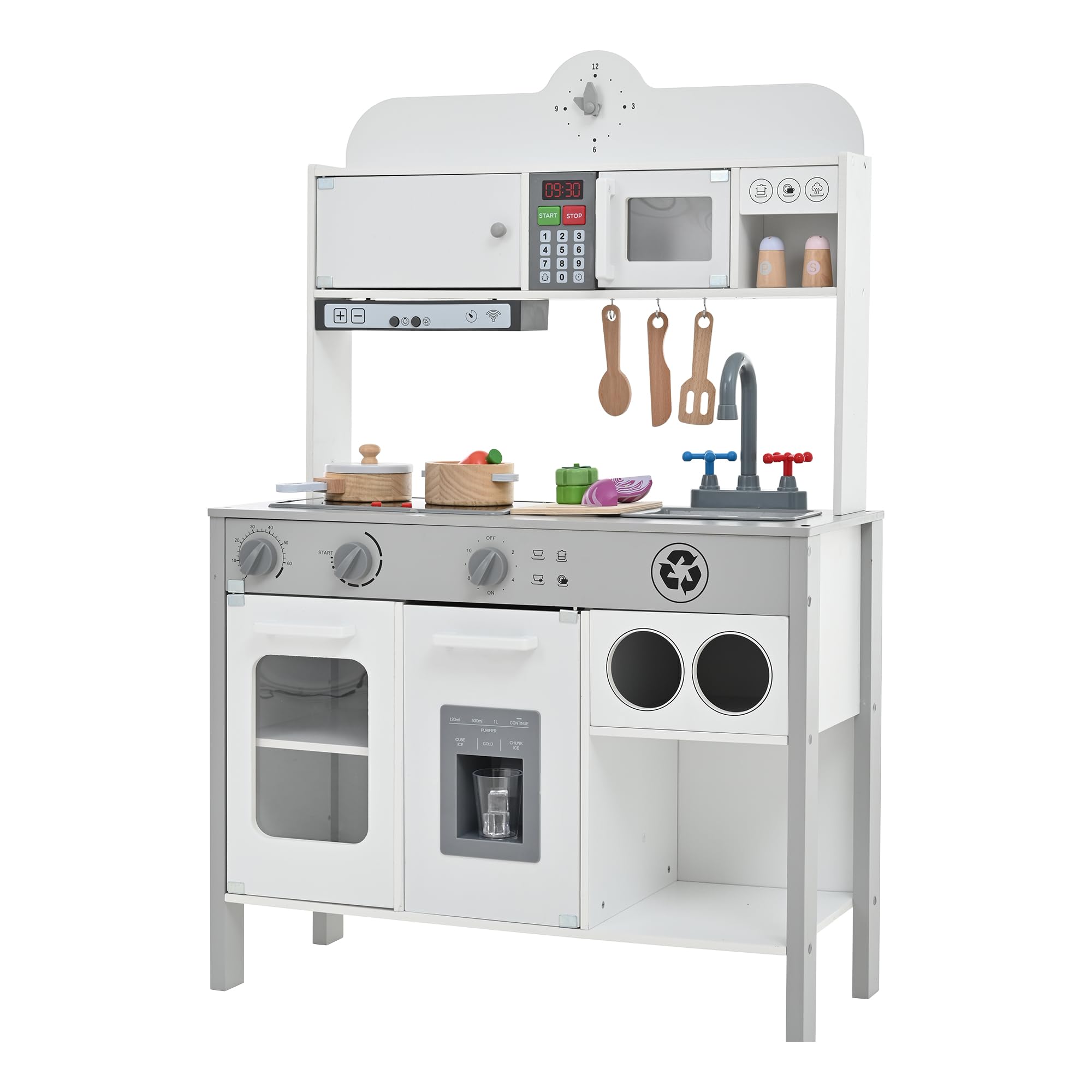 おままごと キッチン 木製 台所 ライト付き 音が鳴る 製氷機 調理器具付き Amazon | おままごと キッチン 木製 台所 ライト付き 音が鳴る