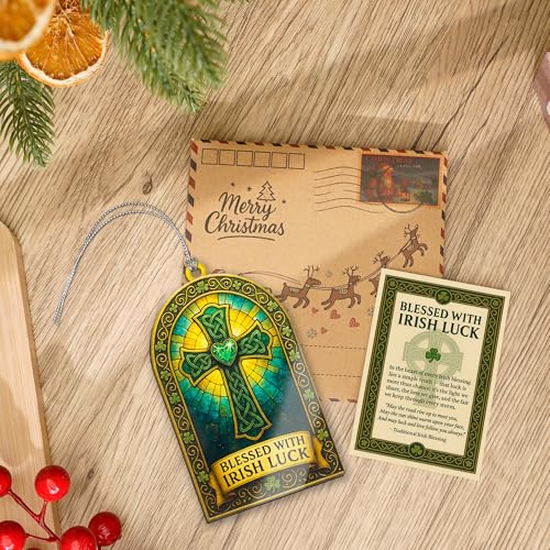Image of Irish Ornament - St Patricks Day Gifts - Irish Gifts with Card and Envelope - St Patrick's Day Gift for Kids and Adults, Classroom and Coworker Exchange, Fun Leprechaun Card